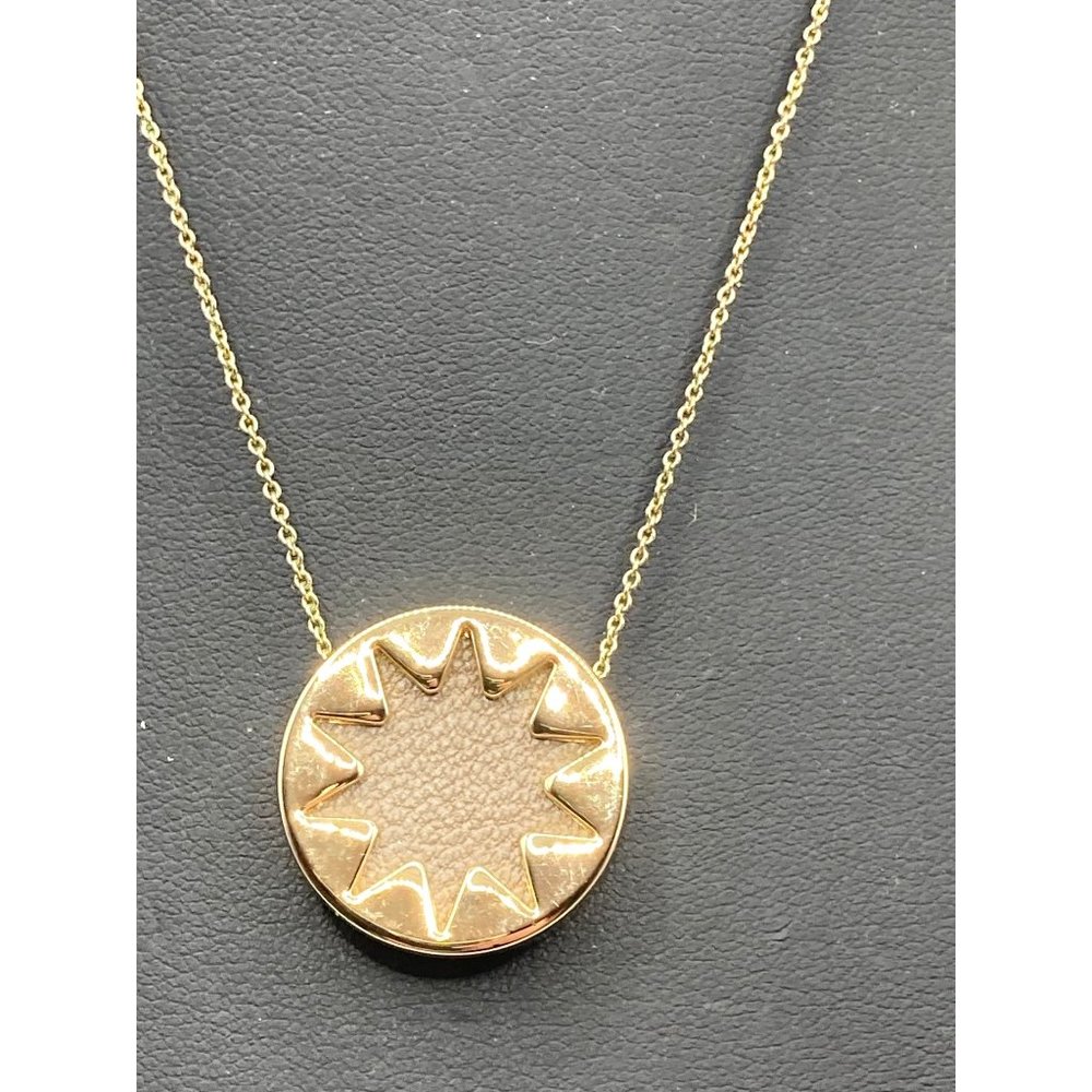 House Of Harlow 1960 Star Burst Gold Tone Brown Faux Leather Chain Necklace‎ 18"